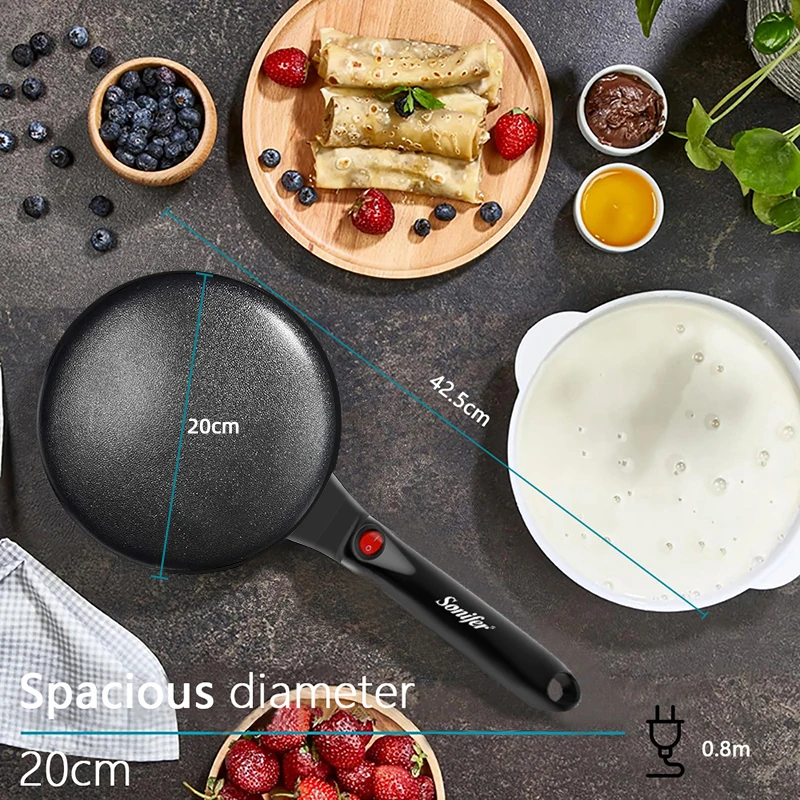 Sonifer Electric Crepe Maker Non-stick cooking plate 600W Breakfast maker Dessert maker With hook hole for easy storage Black, r thumbnail 2