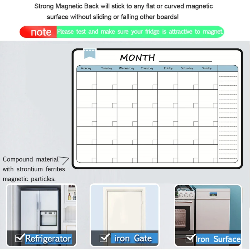 A3 Size Magnetic Monthly Weekly Planner Dry Erase Whiteboard Calendar Table Blackboard Fridge Sticker Message Board Menu thumbnail 3