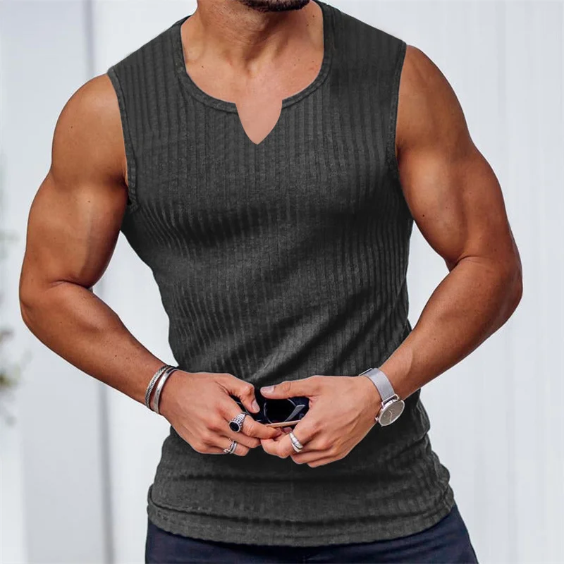 2024 Summer new men V-neck Vest stripe gym Tank top Men Fitness sleeveless shirt Sports Undershirt Gyms clothing Training vest thumbnail 4