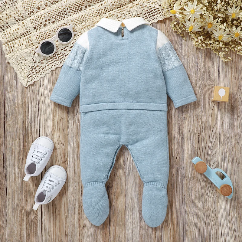 Newborn Baby Romper Knitted Infant Children Clothes Fashion Striped 0-9M Overalls Boy Girl Jumpsuit Long Sleeve Autumn Foot Wrap thumbnail 2