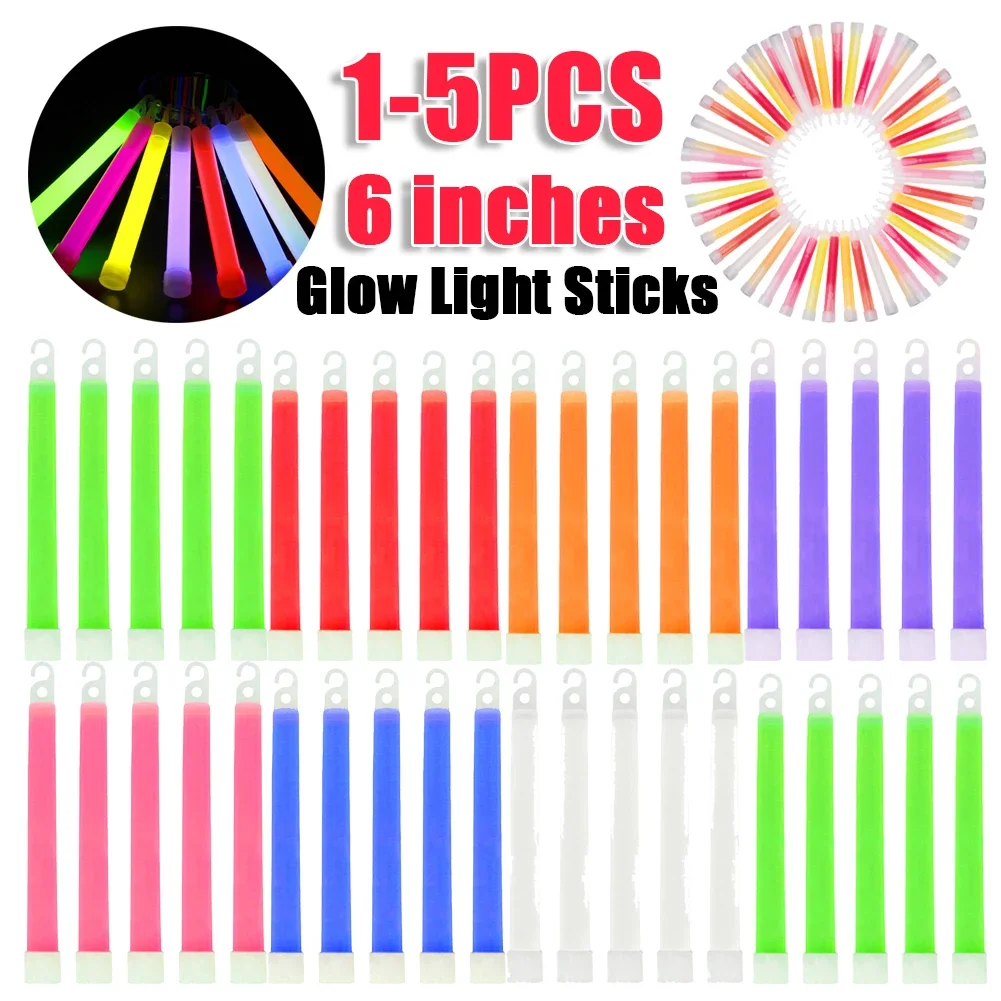 5pcs/set Glow Light Sticks with Hook 6 inch Fluorescence Light for Hiking Camping Outdoor Emergency Concert Party Light Sticks