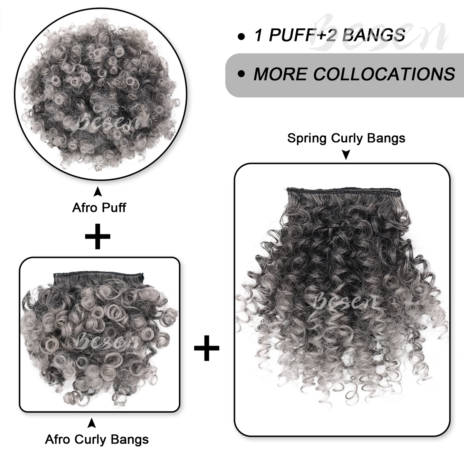 Synthetic Afro Puff Drawstring Ponytail with Replaceable Bangs Short Afro High Puff Bun with 2 Bangs Hair Bun Clip in Hairpieces thumbnail 5