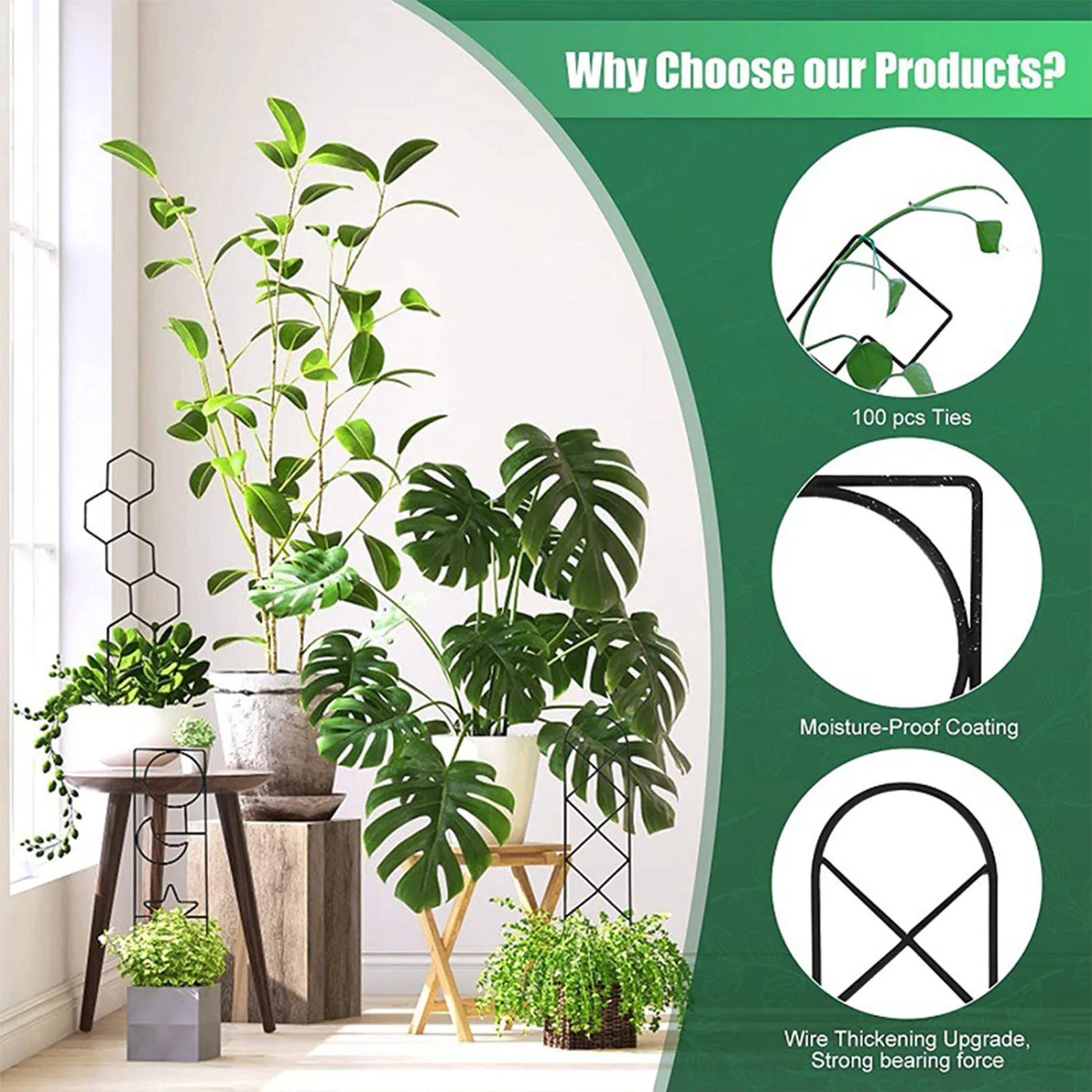 Climbing Plant Trellis Plant Support Garden Stake Stand Climbing Rack Iron Flower Trellis Frame Stand Holder Garden Decor thumbnail 4