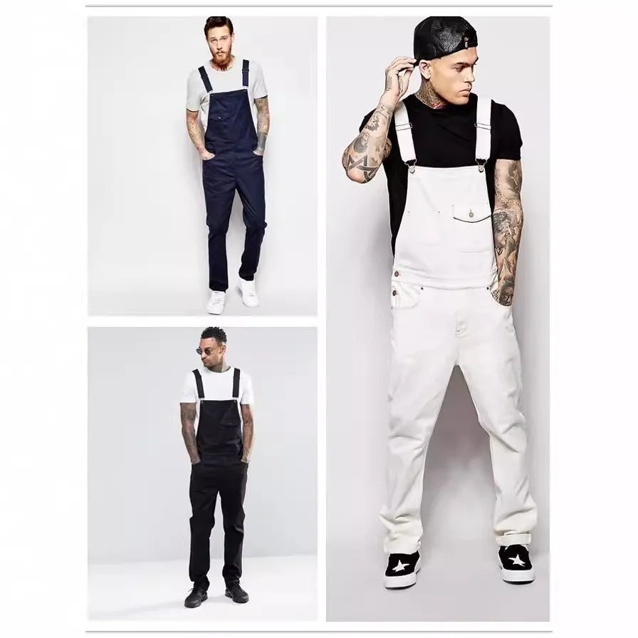 2024 Men Stylish Slim Biker Jeans Bib Overalls Jumpsuits jeans Man Streetwear Casual Stretch Ripped Dungarees Male Strap Jeans thumbnail 3