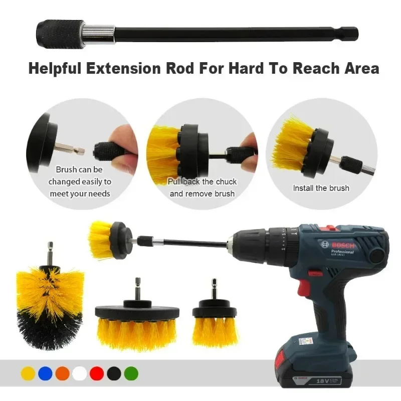 Electric Scrubber Brush Drill Brush Kit Power Drills Scrubber Brush For Carpet Glass Car Tires Nylon Brushes 2/3.5/4'' thumbnail 2