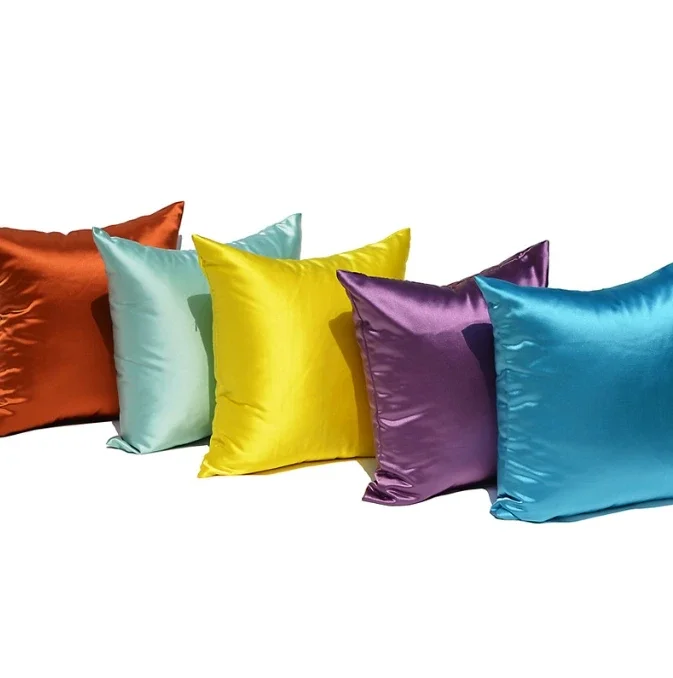 Imitated Silk Pillow Case 100% Satin Cushion Cover 50X50 Solid Pillowcase 60x60cm Home Decor for Sofa Chair 45x45 40X40 Smooth thumbnail 4