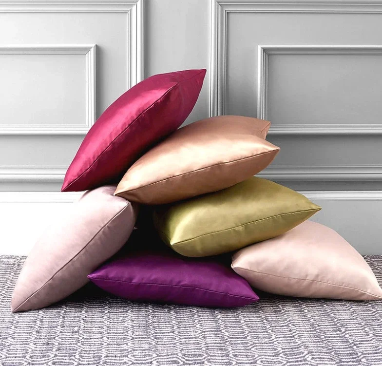 Imitated Silk Pillow Case 100% Satin Cushion Cover 50X50 Solid Pillowcase 60x60cm Home Decor for Sofa Chair 45x45 40X40 Smooth thumbnail 2