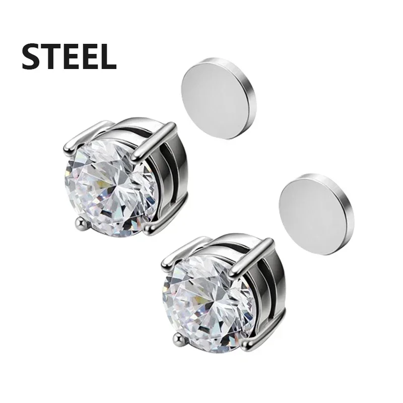 3 Pairs Crystal Strong Magnetic Ear Stud Clip Earrings for Men and Women Punk Round Zircon Magnet Earrings Non Piercing Jewelry thumbnail 5