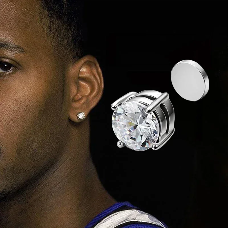 3 Pairs Crystal Strong Magnetic Ear Stud Clip Earrings for Men and Women Punk Round Zircon Magnet Earrings Non Piercing Jewelry thumbnail 2