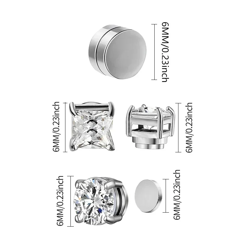 3 Pairs Crystal Strong Magnetic Ear Stud Clip Earrings for Men and Women Punk Round Zircon Magnet Earrings Non Piercing Jewelry thumbnail 6