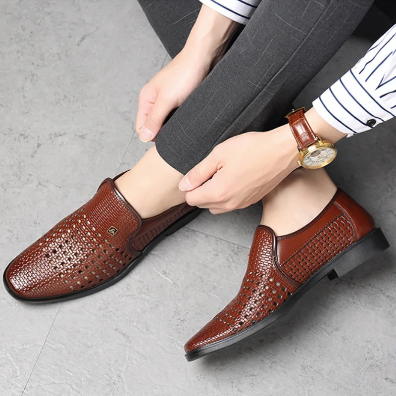 Summer Men's Loafers Breathable Mens Leather Shoes Soft Soles Male Casual Shoes Slip-on Oxford Shoes Business Zapatos De Hombre thumbnail 5