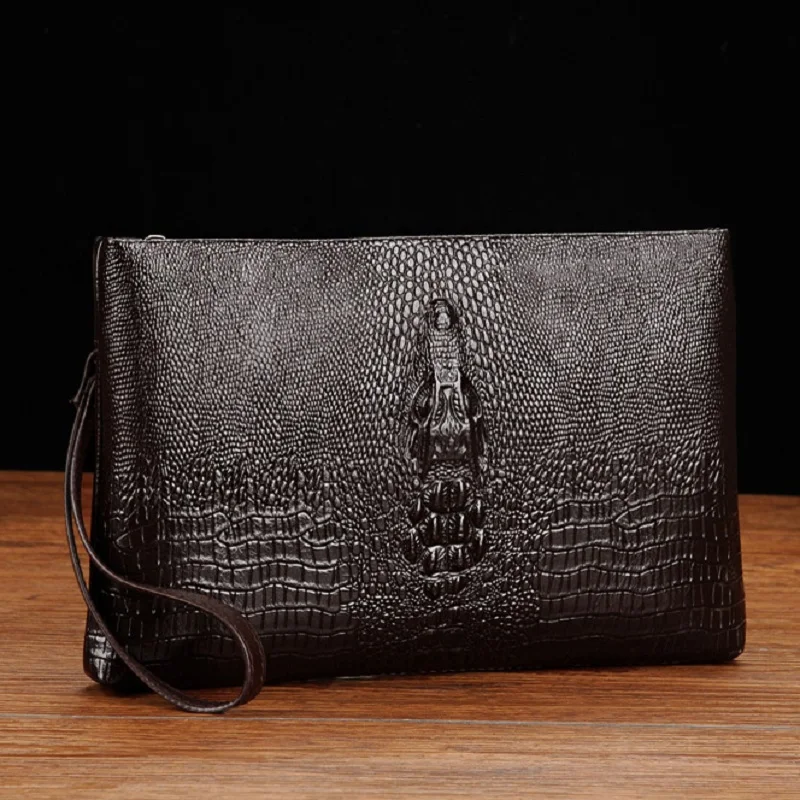 Luxury Brand Men Clutch Bag Fashion Long Wallet Men Leather Double Zipper Business Purse Black Brown Casual Male Handy Money Bag