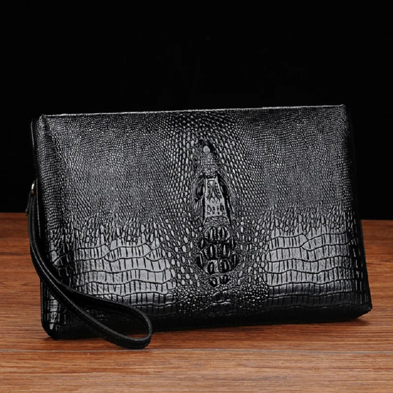 Luxury Brand Men Clutch Bag Fashion Long Wallet Men Leather Double Zipper Business Purse Black Brown Casual Male Handy Money Bag thumbnail 2
