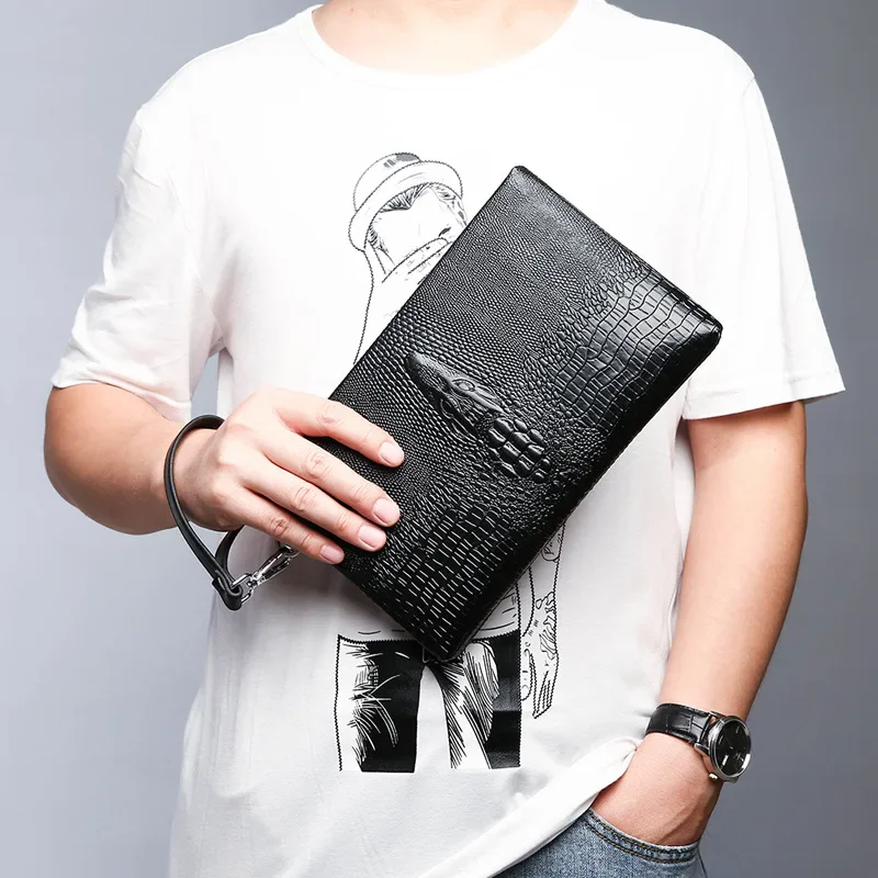 Luxury Brand Men Clutch Bag Fashion Long Wallet Men Leather Double Zipper Business Purse Black Brown Casual Male Handy Money Bag thumbnail 6