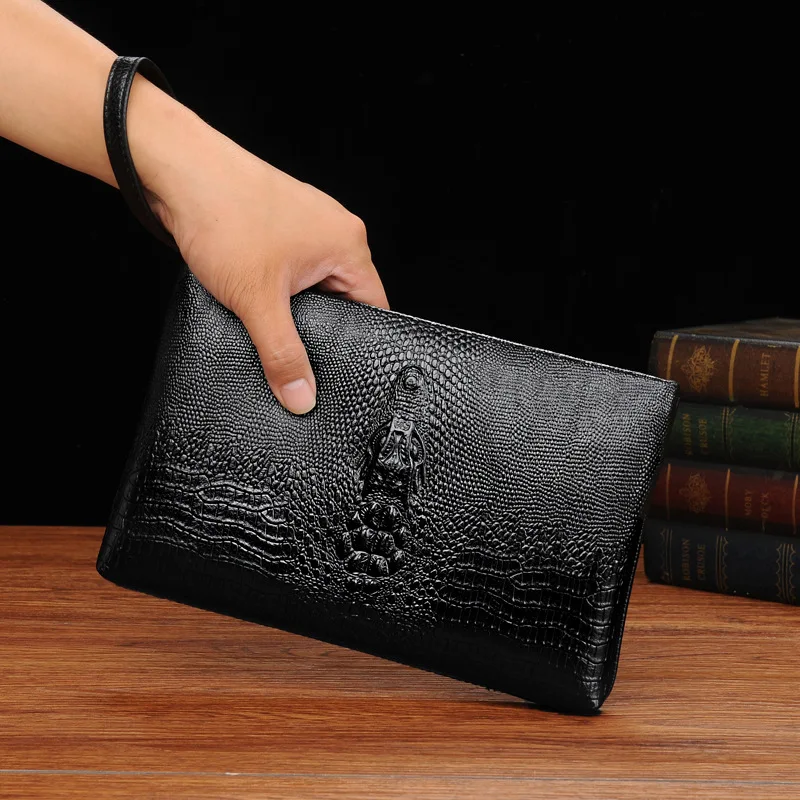 Luxury Brand Men Clutch Bag Fashion Long Wallet Men Leather Double Zipper Business Purse Black Brown Casual Male Handy Money Bag thumbnail 5