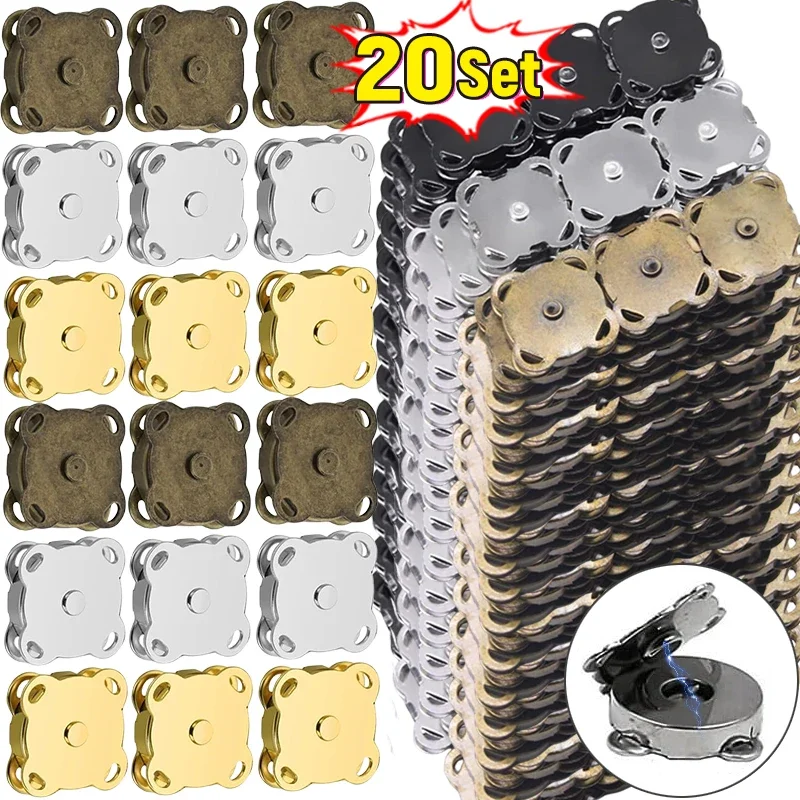 1-20sets Square Magnetic Snap Fasteners Clasps Button Handbag Purse Wallet Craft Bags Parts Accessories 14mm 18mm Pick Color thumbnail 2