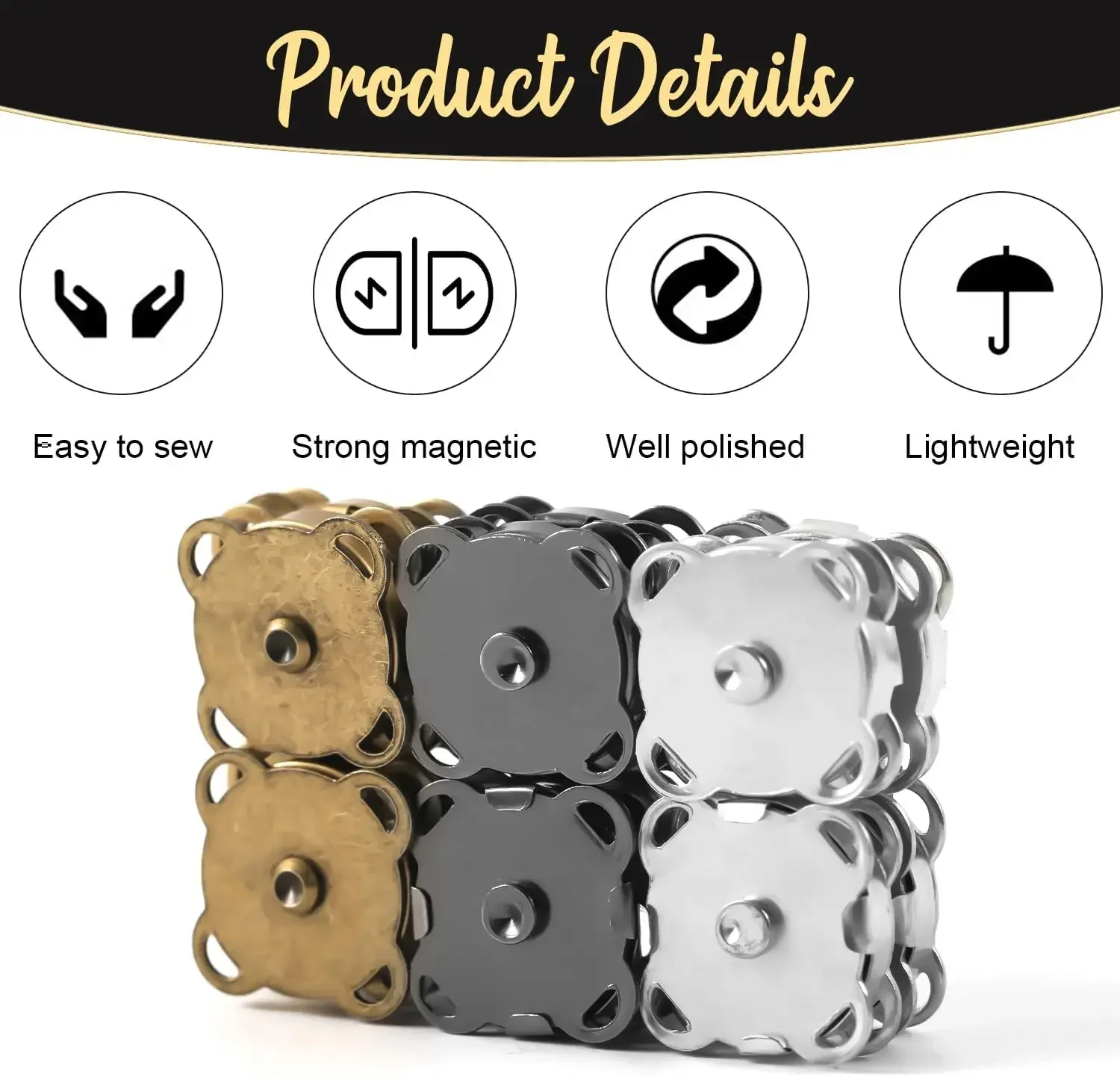 1-20sets Square Magnetic Snap Fasteners Clasps Button Handbag Purse Wallet Craft Bags Parts Accessories 14mm 18mm Pick Color thumbnail 3