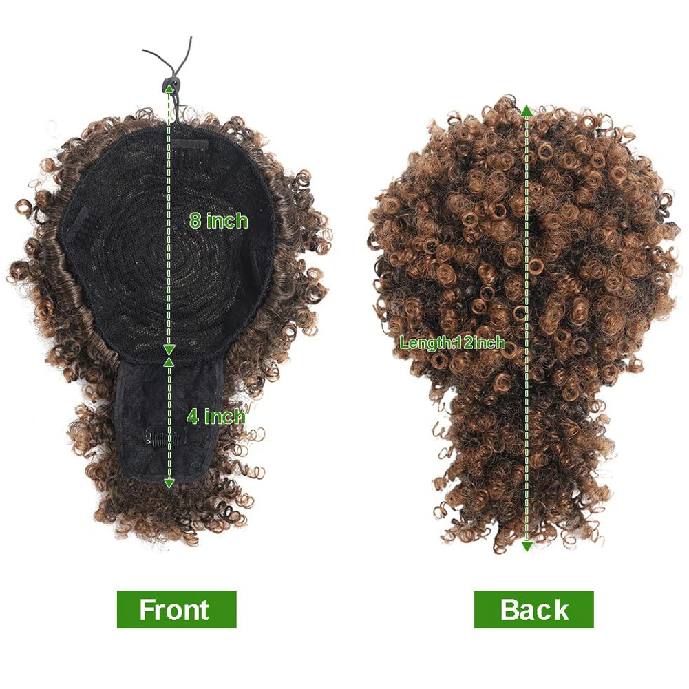Afro Puff Kinky Curly Hair Updo Ponytail Extension with Bangs Drawstring Ponytail for Women Black, Synthetic Hair Ponytail thumbnail 3