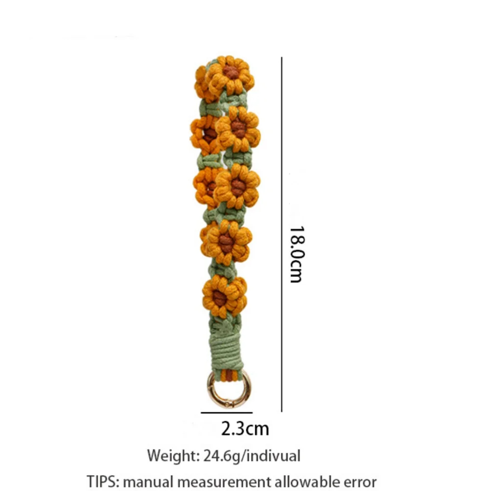 Bohemian Woven Daisy Mobile Phone Lanyard Hand-Woven Flower Keychain Handmade Beach Bag Pendant Creative Gift thumbnail 6