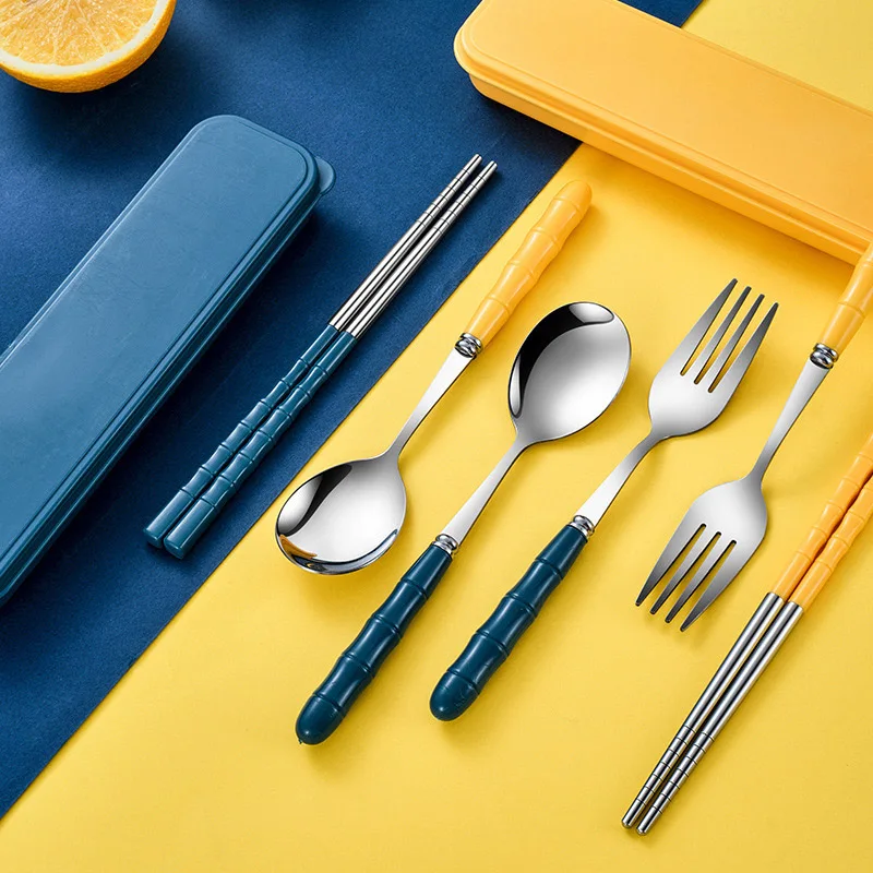 3pcs Portable Dinnerware Kit Spoon Fork Chopstick Set Travel Flatware With Box Set Stainless Steel Travelling Dinnerware Set thumbnail 3