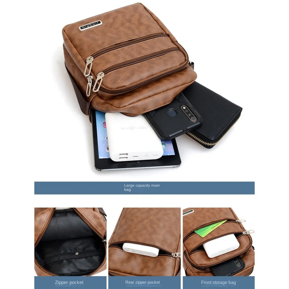 PU Leather Men's Sling Bag Messenger Shoulder Crossbody Bags Large Capacity Handbags Multifunctional thumbnail 5