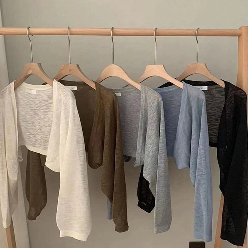 Fashion Thin Solid Color Ice Silk Sunscreen Cardigan Sunscreen Clothing For Women Girls Casual Summer Long Sleeve Short Coat thumbnail 2