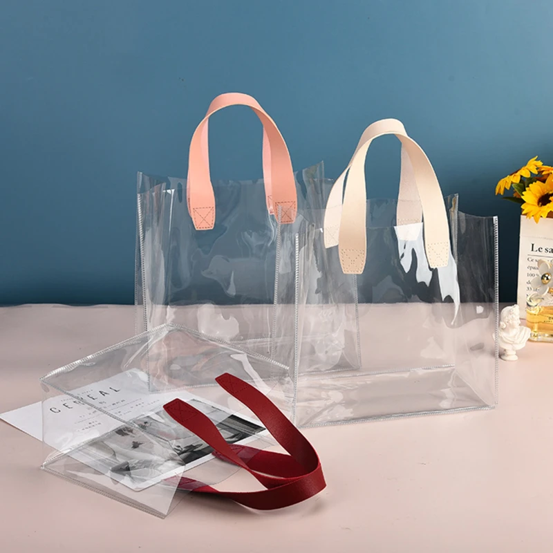 Transparent Summer Tote Transparent Pvc Waterproof Bag Large Capacity Travelling Shopping Bag Fashion Simple Gift Bag thumbnail 3