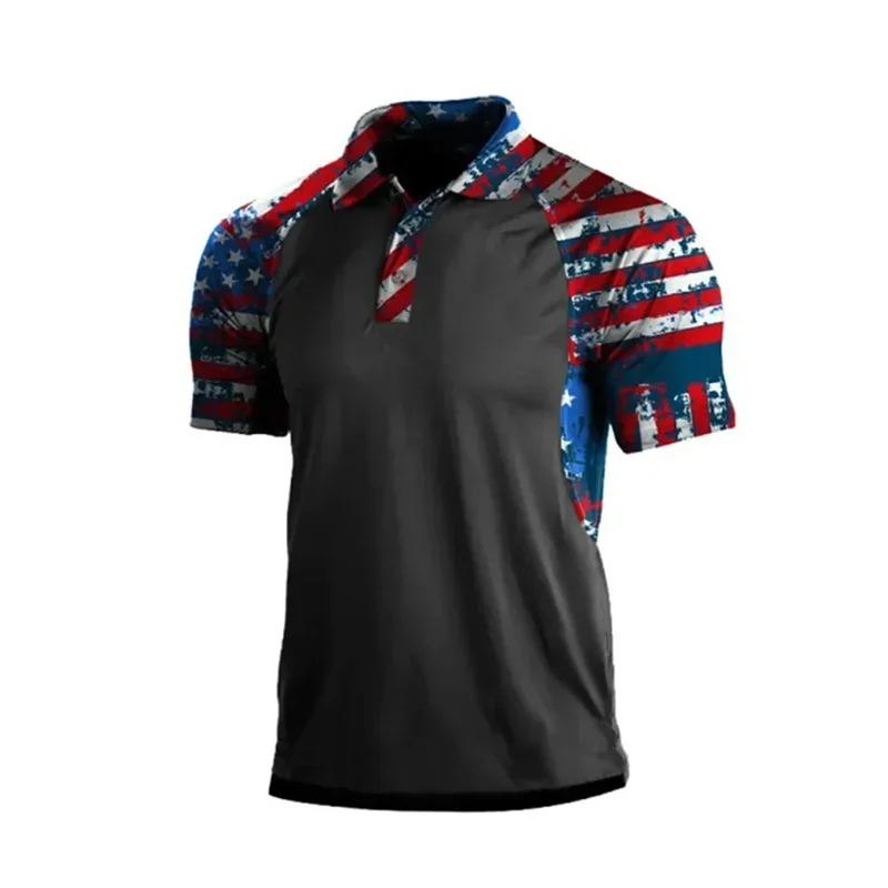 American Flag Pattern Polo Shirt For Men Colorful 3D Printed T-Shirts Outdoor Fashion Casual Sport Loose Street Lapel Tops Tees thumbnail 3