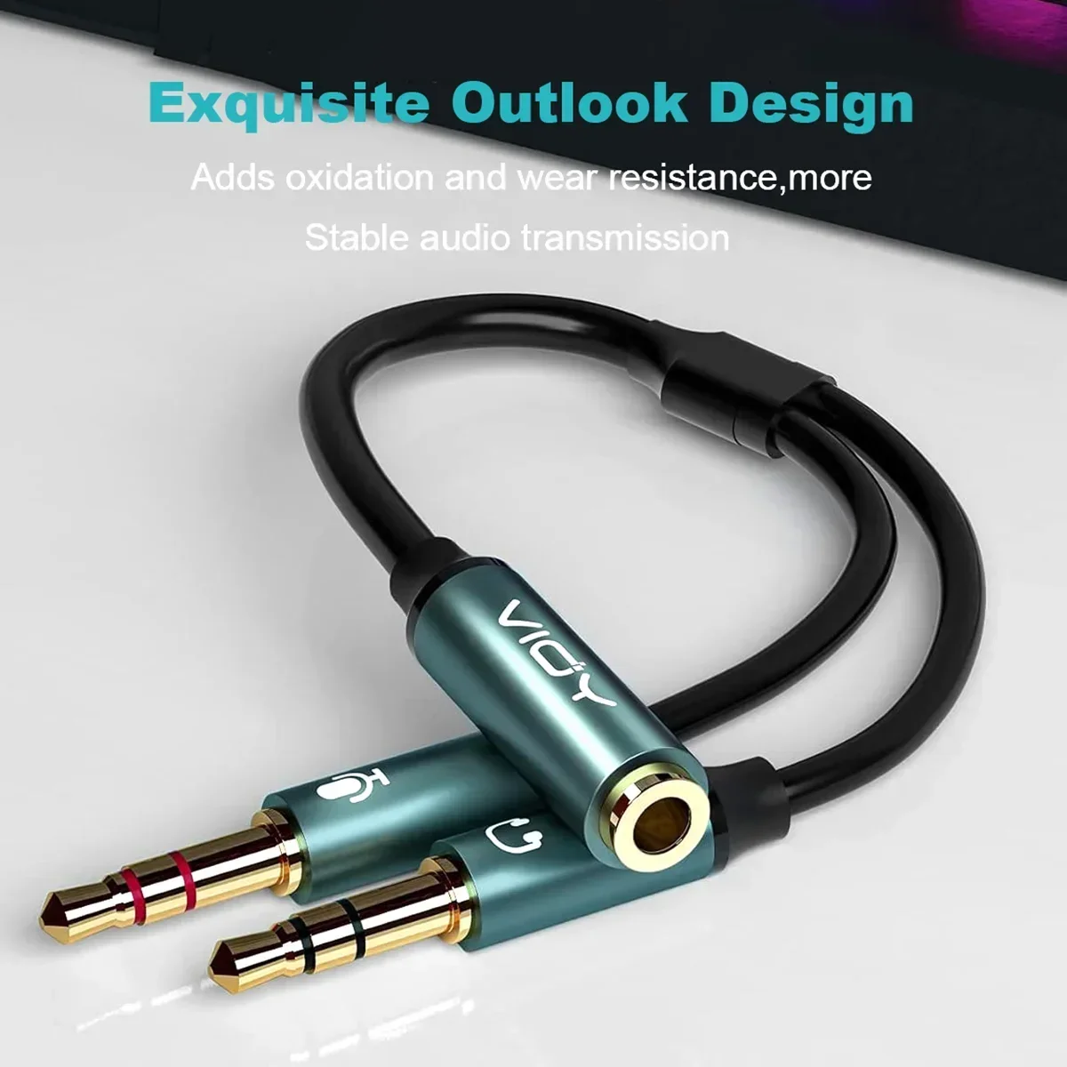 Headphone Splitter for Computer Jack 3.5mm Female TRRS To 2 Male TRS Audio Adapter Cables for Gaming Headset PC Phone Laptop Etc thumbnail 2