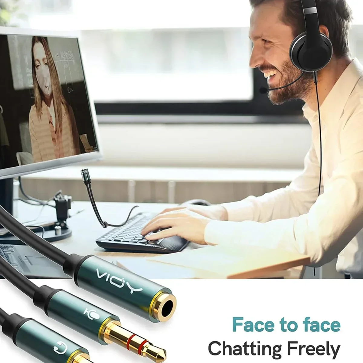 Headphone Splitter for Computer Jack 3.5mm Female TRRS To 2 Male TRS Audio Adapter Cables for Gaming Headset PC Phone Laptop Etc thumbnail 6