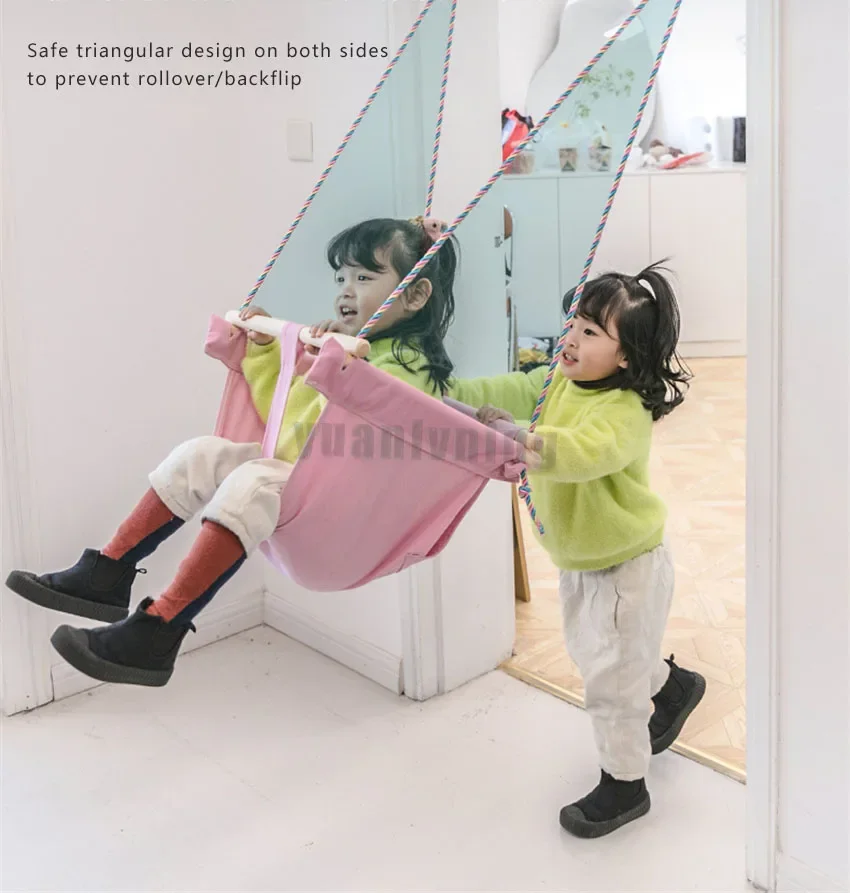 Kids Swing Portable Ceiling Suspended Chair With Seat Cushion Kids Baby Children's  Hammock with Safety Belt For Kids Babies thumbnail 2