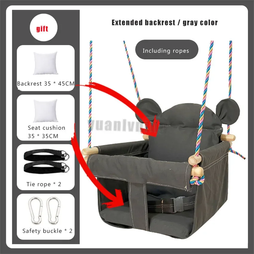 Kids Swing Portable Ceiling Suspended Chair With Seat Cushion Kids Baby Children's  Hammock with Safety Belt For Kids Babies thumbnail 4