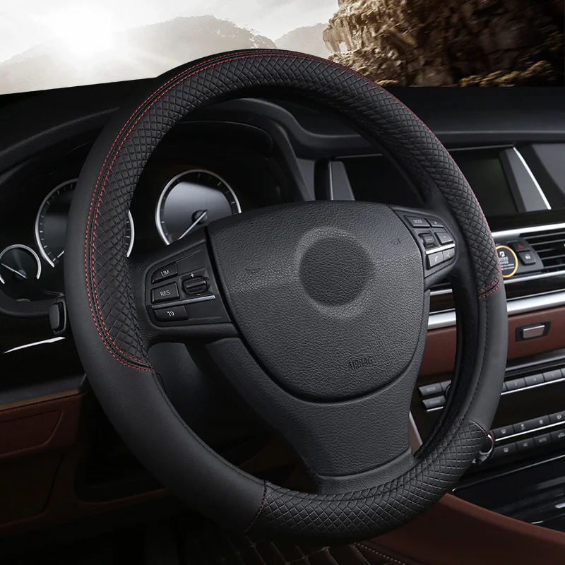 Leather Car Steering-wheel Cover 37CM-38CM Car-styling Interior Accessories Sport Auto Steering Wheel Covers Anti-Slip Universal thumbnail 2