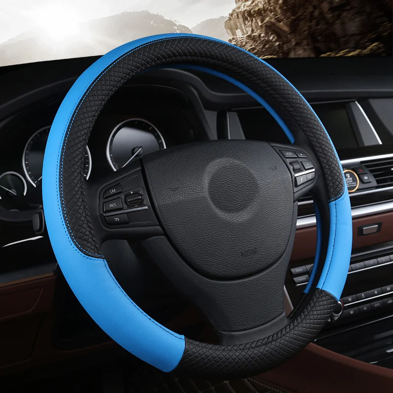Leather Car Steering-wheel Cover 37CM-38CM Car-styling Interior Accessories Sport Auto Steering Wheel Covers Anti-Slip Universal thumbnail 5