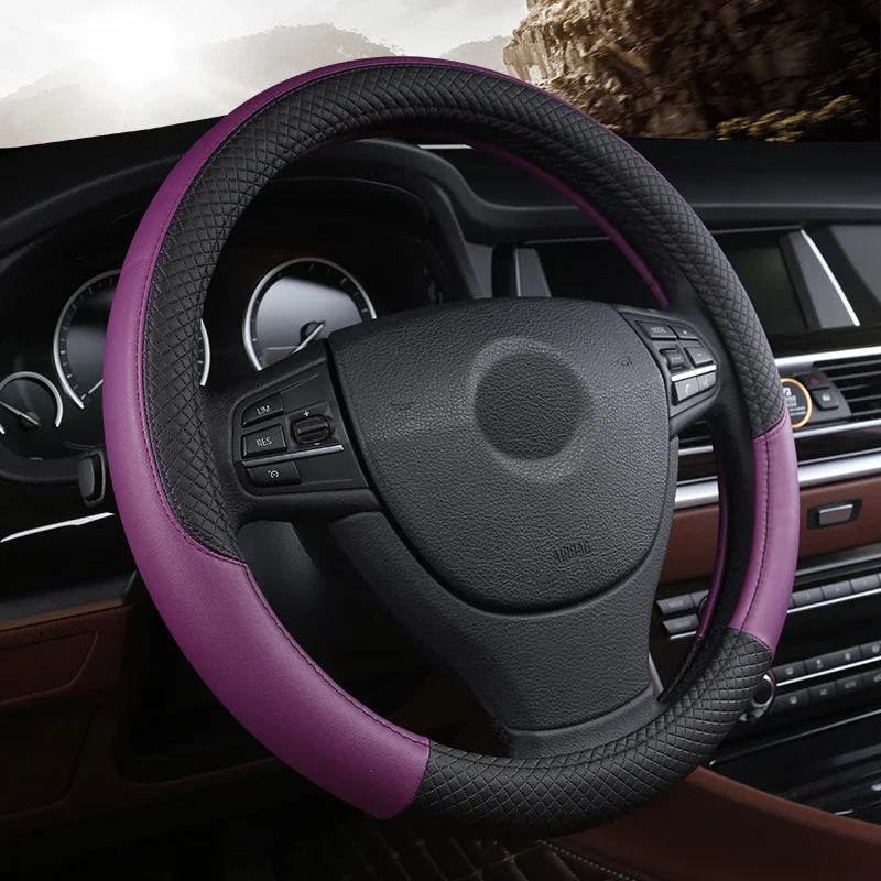Leather Car Steering-wheel Cover 37CM-38CM Car-styling Interior Accessories Sport Auto Steering Wheel Covers Anti-Slip Universal thumbnail 4