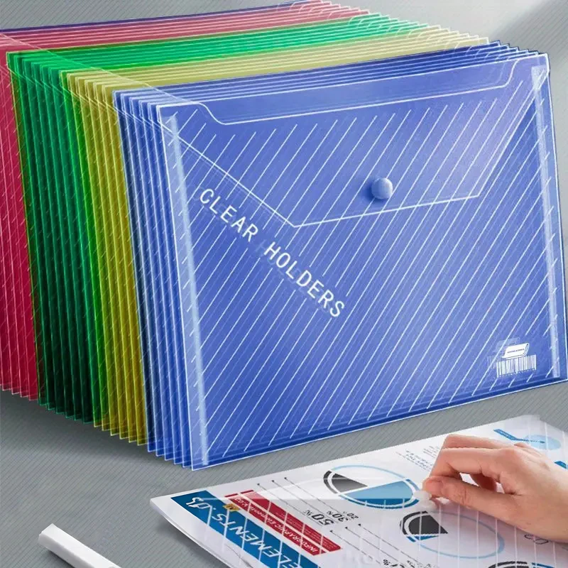 10/20pcs plastic envelope, random color transparent folder 5 colors A4 suitable for school and office supplies, 12.6x9.06inch thumbnail 2