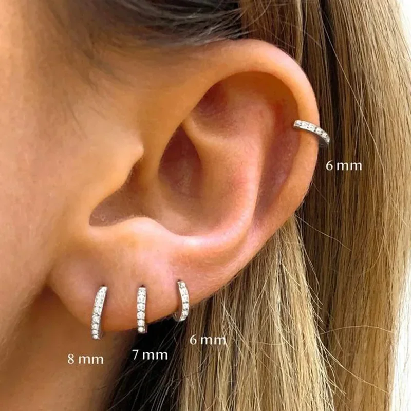 2Pcs Stainless Steel Minimalist Hoop Earrings Crystal Zirconia Small Huggie Thin Cartilage Earring Helix Tragus Piercing Jewelry thumbnail 2