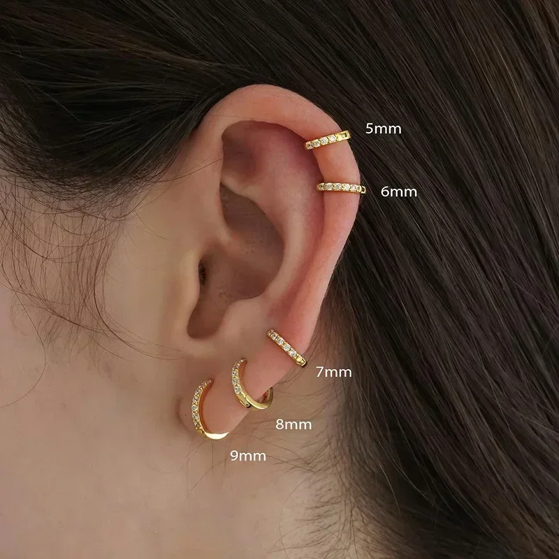 2Pcs Stainless Steel Minimalist Hoop Earrings Crystal Zirconia Small Huggie Thin Cartilage Earring Helix Tragus Piercing Jewelry thumbnail 3