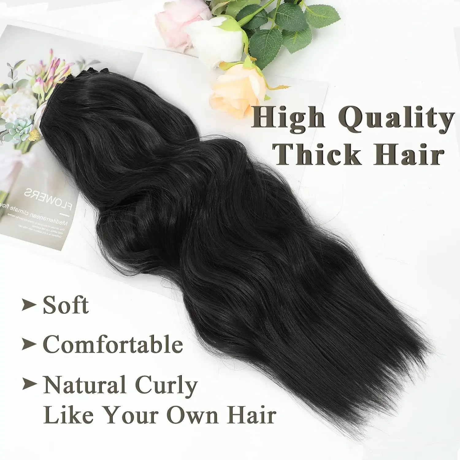 Synthetic 6Pcs Clip In Hair Extensions Thick Curly Clip In Hair Extensions Double Weft Wavy Hairpieces Full Head thumbnail 4