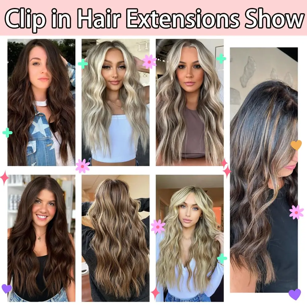 Synthetic 6Pcs Clip In Hair Extensions Thick Curly Clip In Hair Extensions Double Weft Wavy Hairpieces Full Head thumbnail 6