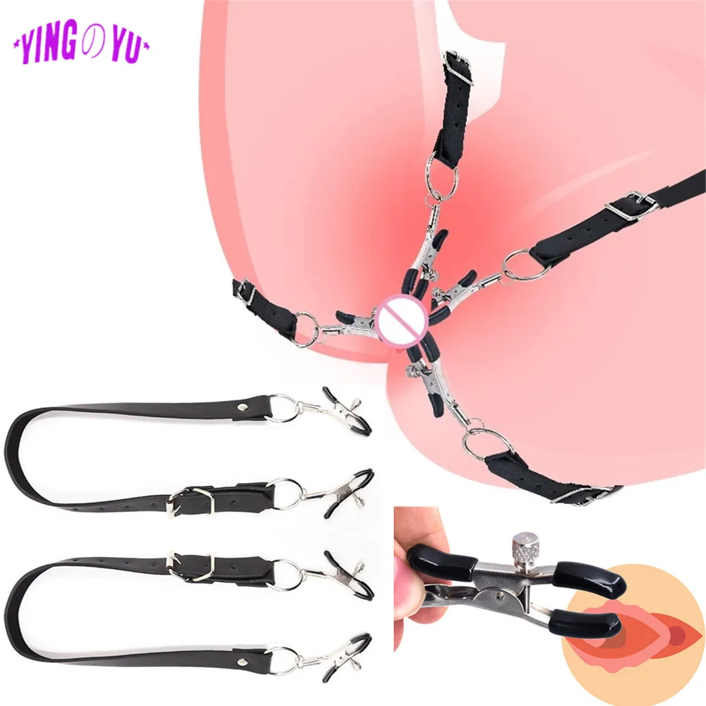 Sexy Flirt Labia Spreader Clip Breast Nipple Clamps Leather Bdsm Bondage Slave Fetish Erotic Tool Sex Toys For Women Adult Games thumbnail 2