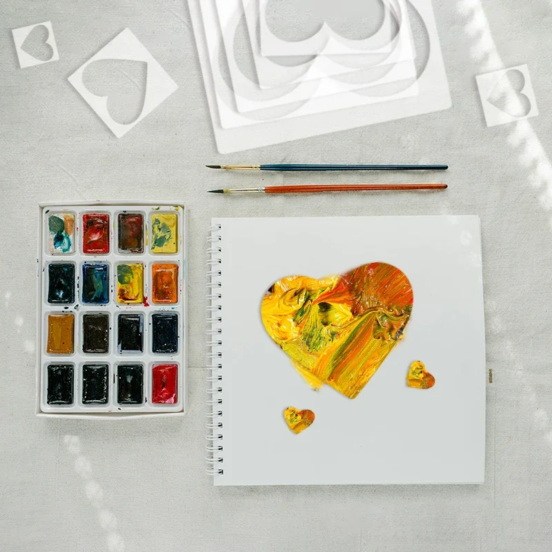 YOMDID 8pcs Heart Shaped Painting Templates DIY Spray Painting Hollow Wall Painting Stencil Drawing Tools Scrapbook Making Molds thumbnail 2