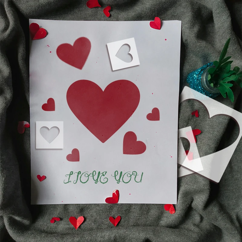 YOMDID 8pcs Heart Shaped Painting Templates DIY Spray Painting Hollow Wall Painting Stencil Drawing Tools Scrapbook Making Molds thumbnail 5