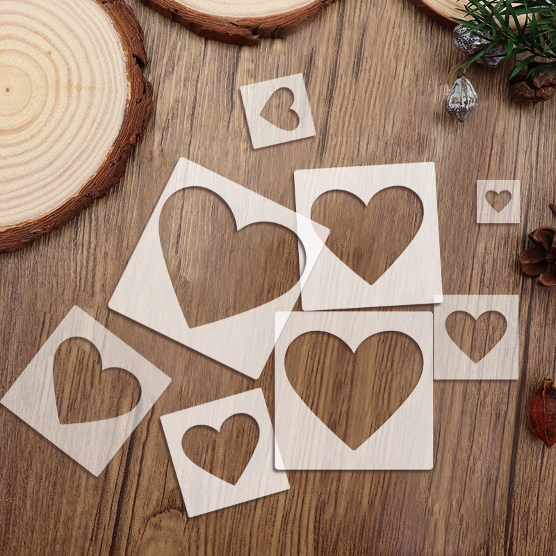YOMDID 8pcs Heart Shaped Painting Templates DIY Spray Painting Hollow Wall Painting Stencil Drawing Tools Scrapbook Making Molds