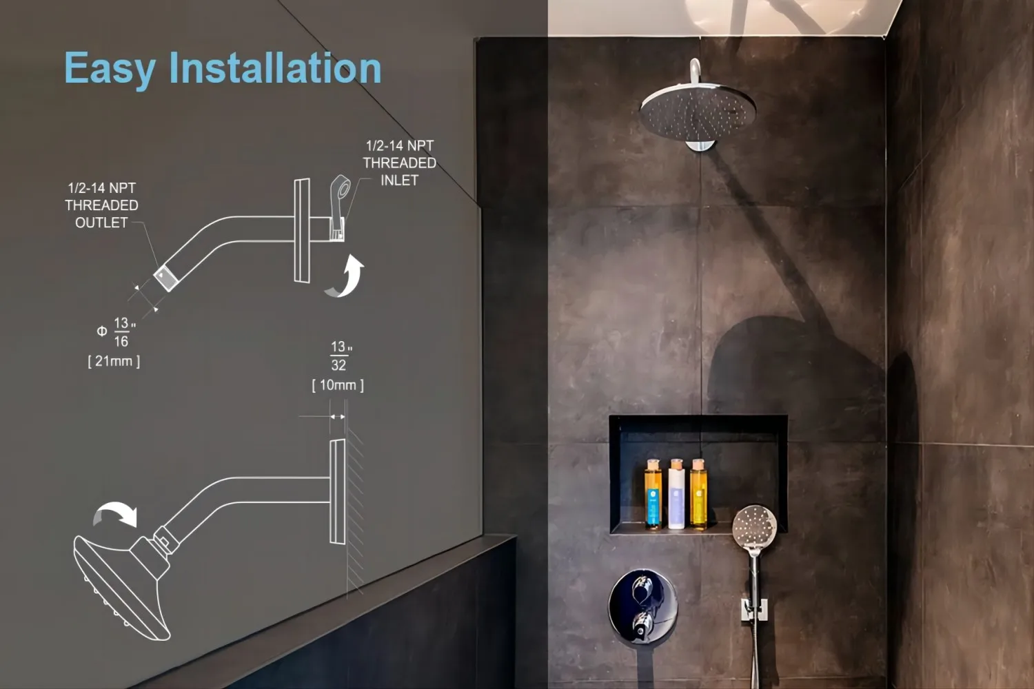 Shower arm Wall-mounted shower head Wall-mounted fixed shower head chrome-plated, matte black thumbnail 5
