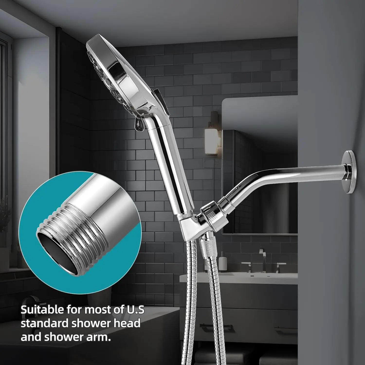Shower arm Wall-mounted shower head Wall-mounted fixed shower head chrome-plated, matte black thumbnail 2
