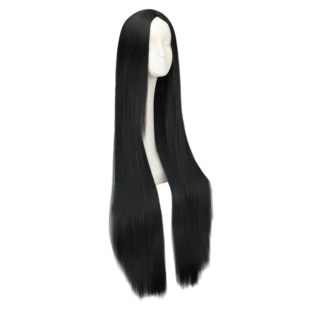 Black Wig 100CM/40 Inches Long Synthetic Wigs Heat Resistant Halloween Carnival Costume Cosplay Straight Hair thumbnail 4