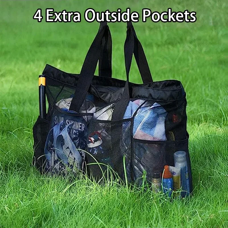 Extra Large Mesh Beach Bag with Multiple Pockets Outdoor Sprots Gym Swimming Storage Bag Travel Picnic Tote Bag thumbnail 4