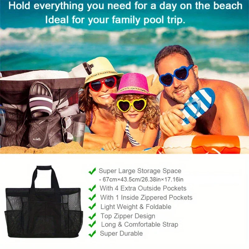 Extra Large Mesh Beach Bag with Multiple Pockets Outdoor Sprots Gym Swimming Storage Bag Travel Picnic Tote Bag thumbnail 5