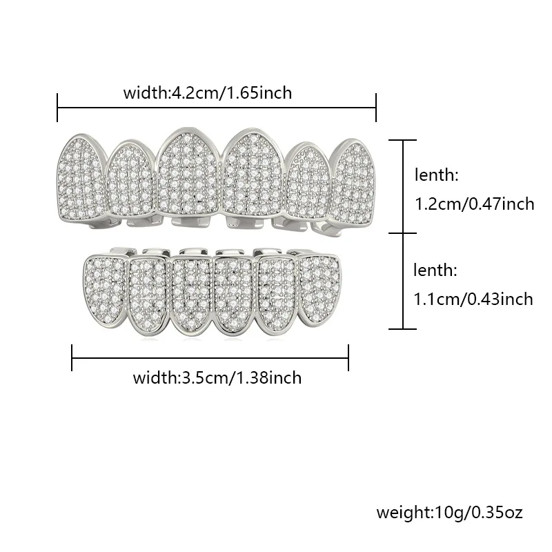 HipHop CZ Teeth Set For Unisex Top Bottom Mouth Gold Silver Color Teeth Tooth Cap Removable Dental Fashion Jewelry thumbnail 6